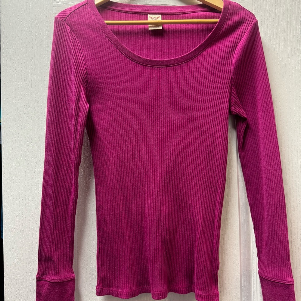 Faded Glory Women's Ribbed Long Sleeve Top - Magenta